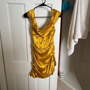 For Love And Lemons Gold Ruched Mini Dress